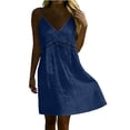 thumbnail image 6 of Afuyipoi Womens 100% Cotton V-Neck Spaghetti Strap Dress, Deep V-Neck Lace Waist A-Line Midi Dress, Soft Breathable Loose Casual Summer Beach Dress For Women Navy Size 2XL, 6 of 9