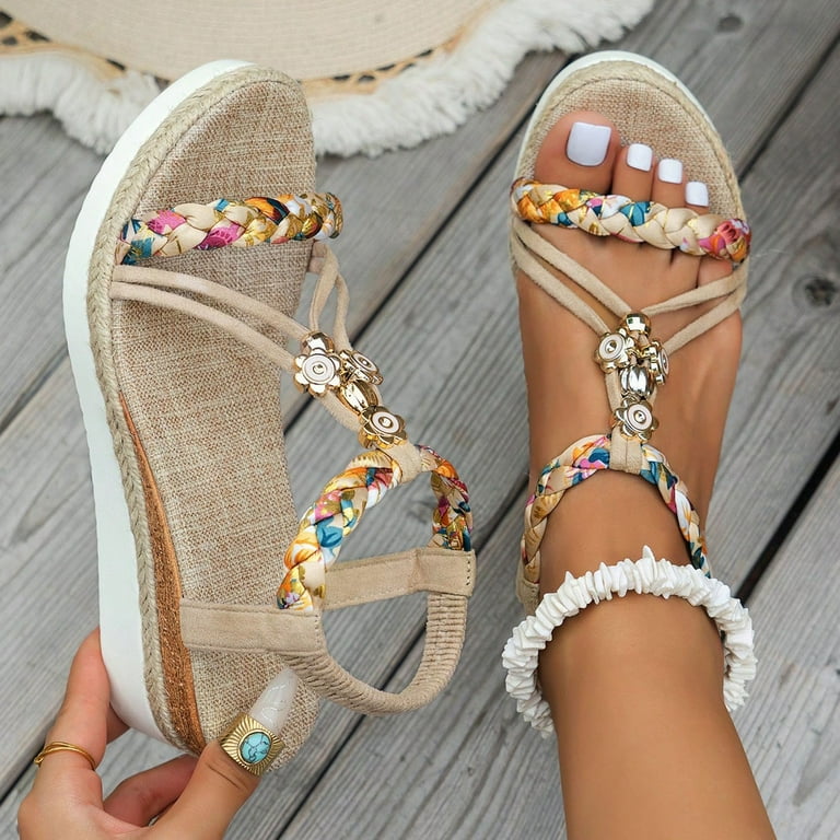 Summer Beach Wedge Sandals for Women Beaded Sparkly Dress Shoes Comfortable T Strap Slip On Platform Strappy Sandals Brown Size 6 - Walmart.com Summer Beach Wedge Sandals for Women Beaded Sparkly Dress Shoes Comfortable T Strap Slip On Platform Strappy Sandals Brown Size 6 - Walmart.com