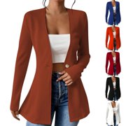 Aellinatey Women's business casual blazer, collarless, long sleeves, button-down front, with pockets, suitable for work wear.