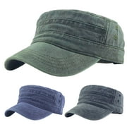 Casual Washed Cotton Flat Top Hat Adjustable Fisher Military Caps Men Women Cadet Army Cap Unique Design Vintage Four Seasons