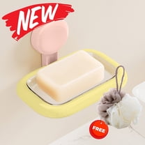 FEOLGEHLY Bar Soap Dish Holder for Shower, Suction Cup Wall Mounted Self Draining No-Drilling Removable Soap Sponge Holder for Bathroom Bathtub Kitchen Sink, Anti-Slip and Draining, Yellow