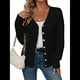 thumbnail image 1 of Suéteres para Mujer, Otoño Invierno, Cuello en V, Botones, Suéter, Chaqueta, Tops de Punto. Negro XL, 1 of 10