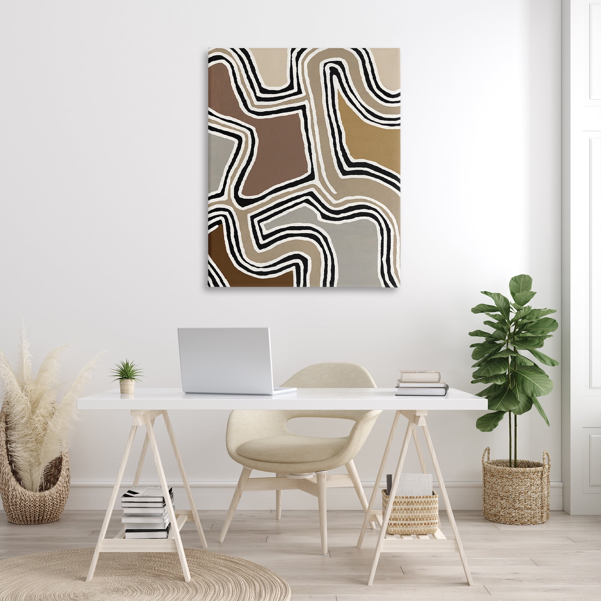 Stupell Industries Fluid Neutral Abstraction Abstract Painting Gallery Wrapped Canvas Art Print Wall Art, 36 x 48