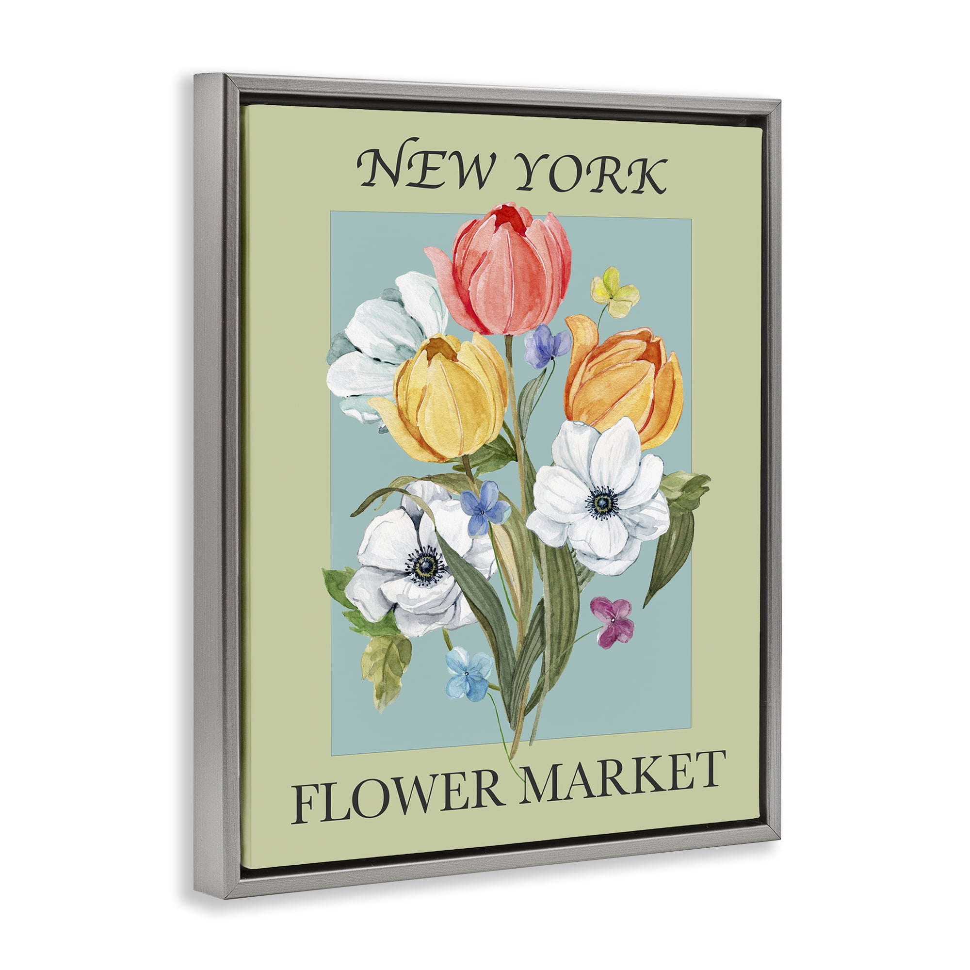 Stupell Industries New York Flower Market Botanical & Floral Painting Gray Floater Framed Art Print Wall Art, 25 x 31