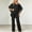 Black, variant on Morttic Women's Casual Solid Color 2 Piece Set – Batwing Sleeve Double-Layer Hem Top & Wide Leg Pants Office & Vacation Wear White,S