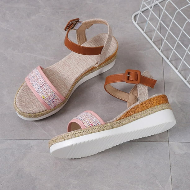 Summer Ladies Shoes Wedge Heel Sandals Solid Color Casual Women's