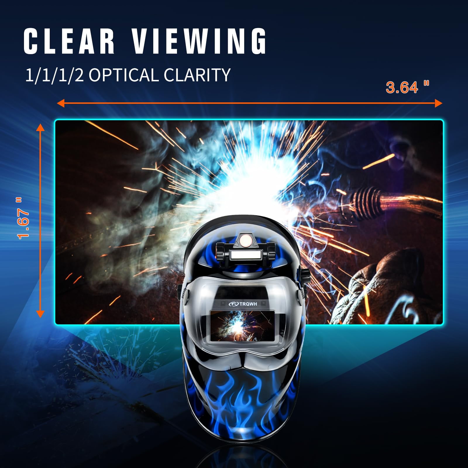 Auto Darkening Welding Helmet with Light Solar Powered True Color Welding Hood 2 Arc Sensor Wide Shade 9-13 Welding Mask with Extra Grinding Mode Weld Helmet