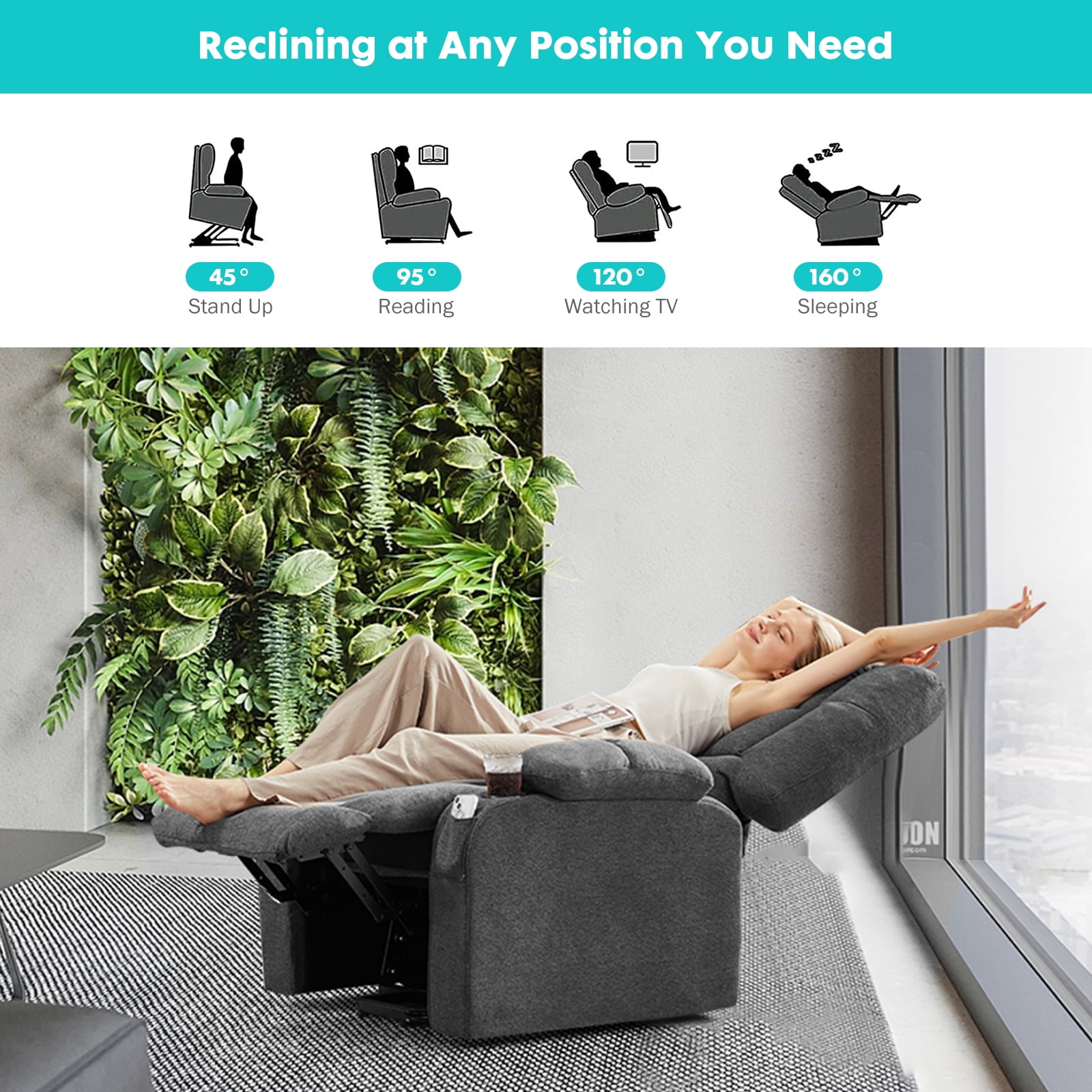 GIANNA Recliner Chair with Vibrating Massage and Heating, Adjustable Electric Power Lift Chair with Remote Control, For Living Room, Gray