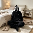 thumbnail image 5 of Oversized Black Fleece Full Body Suit with Attached Hood & Front Pockets, Classic Horror Style Full Body Onesie with Zipper & Pockets for Halloween Sleepwear Cosplay(Black,L), 5 of 6