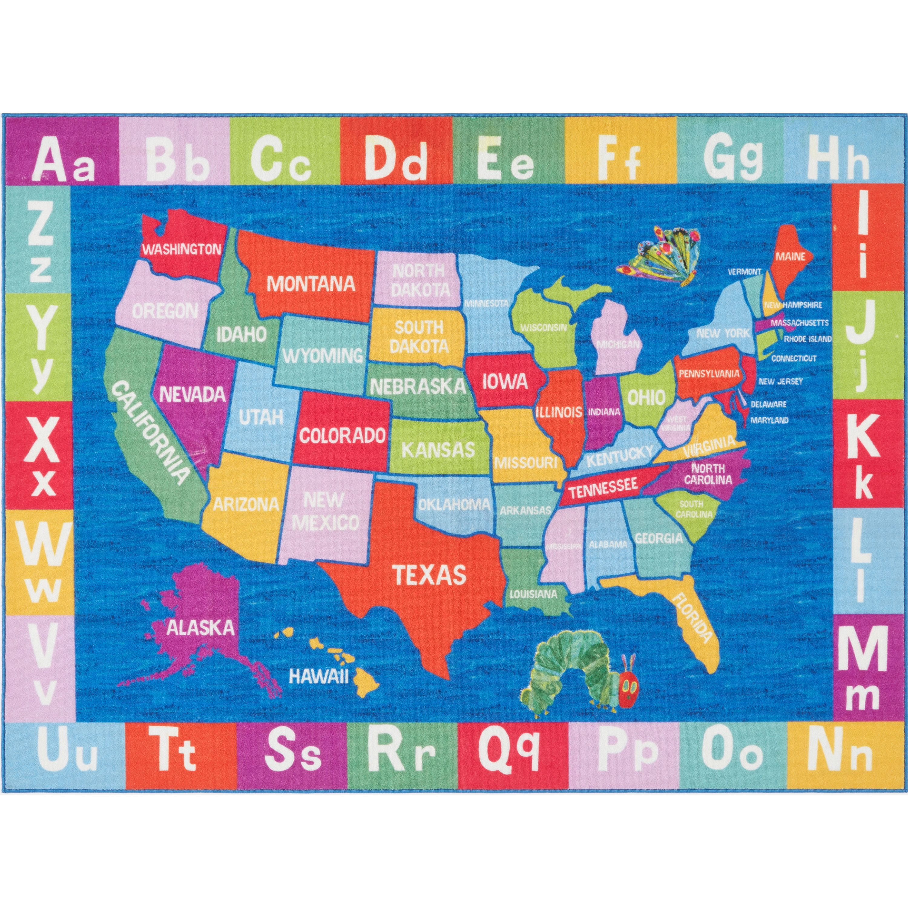 Eric Carle Elementary USA Map Kids Area Rug