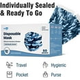 thumbnail image 3 of Disposable Face Masks 3-Ply Individually Wrapped , 50ct - Camo Blue, 3 of 11