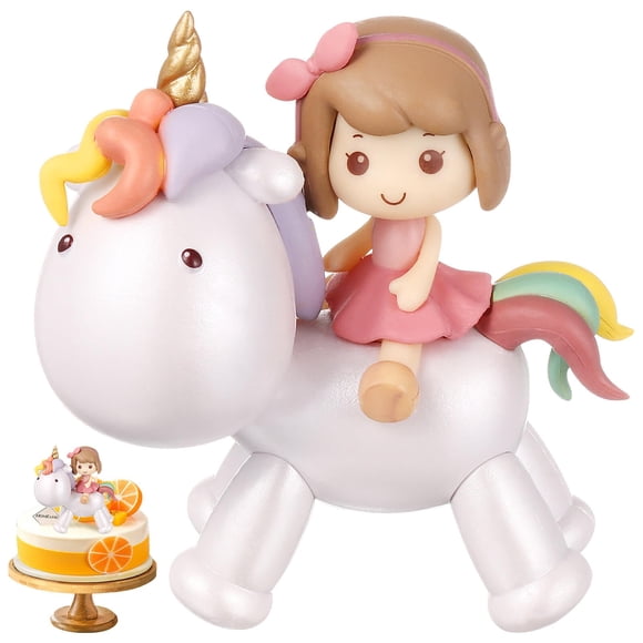 Toyvian - Decoración de Pastel de Unicornio Con Dibujos Animados, Figura de Resina para Niña Pequeña, Decoración de Fiesta