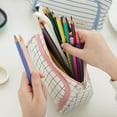 thumbnail image 4 of Big Capacity Pencil Case Large Storage Pencil Pouch Handheld Pen Bag Portable Makeup Bag - White lattice, 4 of 5