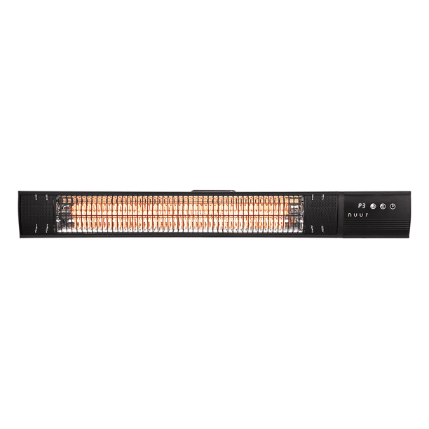 Nuur - Calentador Electrico de Halogeno para Patio Exterior 1500W con Control Remoto, 3 Niveles de Potencia (500W/1000W/1500W), Montaje en Pared, Apagado Automatico, Angulo Ajustable - CALEXEL