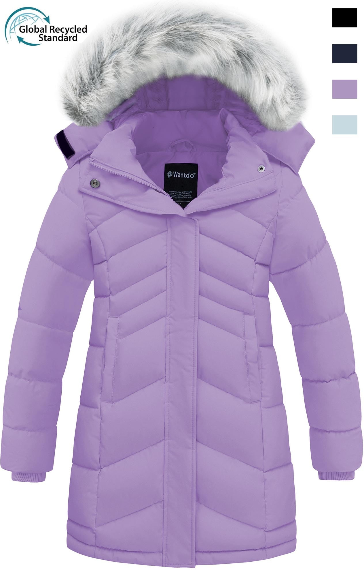 Wantdo Girls' Waterproof Puffer Coat with Removable Hood