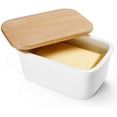 thumbnail image 2 of Mantequera de porcelana con tapa de madera, para 250 g de mantequilla, grande, blanca, 2 of 6