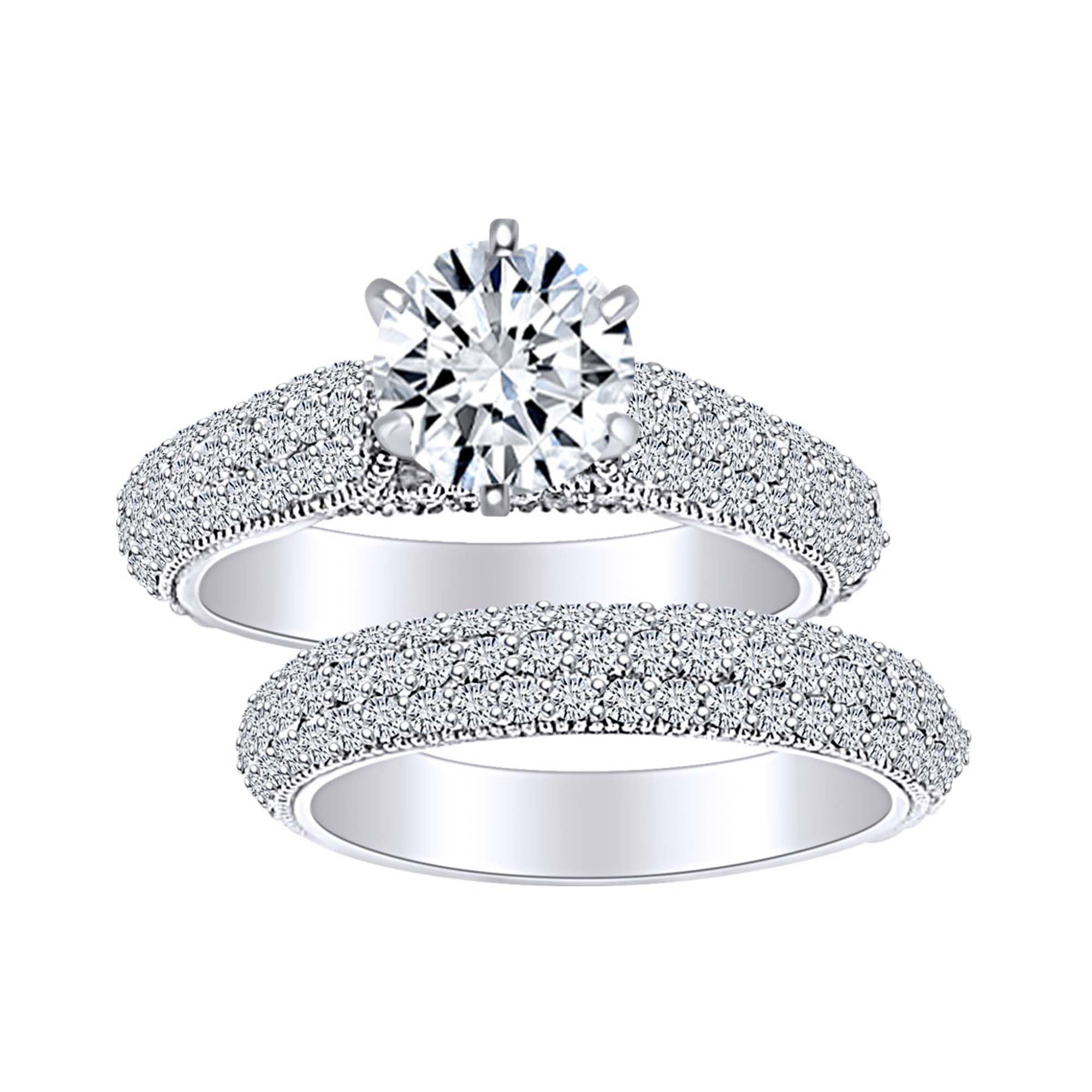 14k Solid White Gold 1.75CT Round Diamond Trio Ring Set Engagement Wedding 
