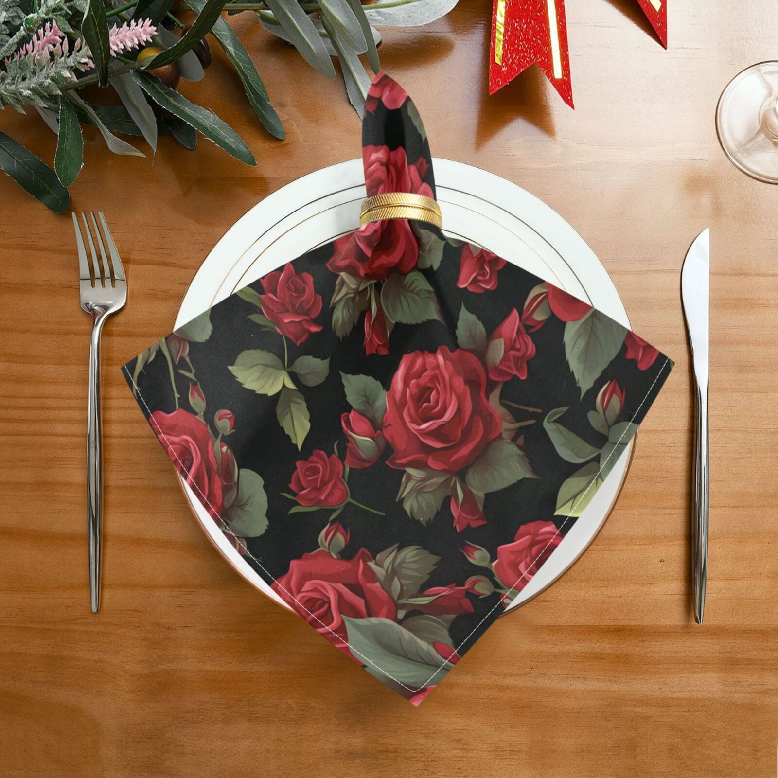 JSTEL Vintage Rose Flowers Floral Cloth Napkins Set of 6, 20x20 Inch Washable and Reusable Napkin for Decoupage Dinner Party Everyday Use