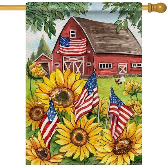 Spring Summer Sunflower 28 x 40 House Flag Double Sided, America Country Floral Flower Farm Barn Garden Yard Decoration, Fall Autumn Farmhouse Rustic Outdoor Décor Decorative Large Flag