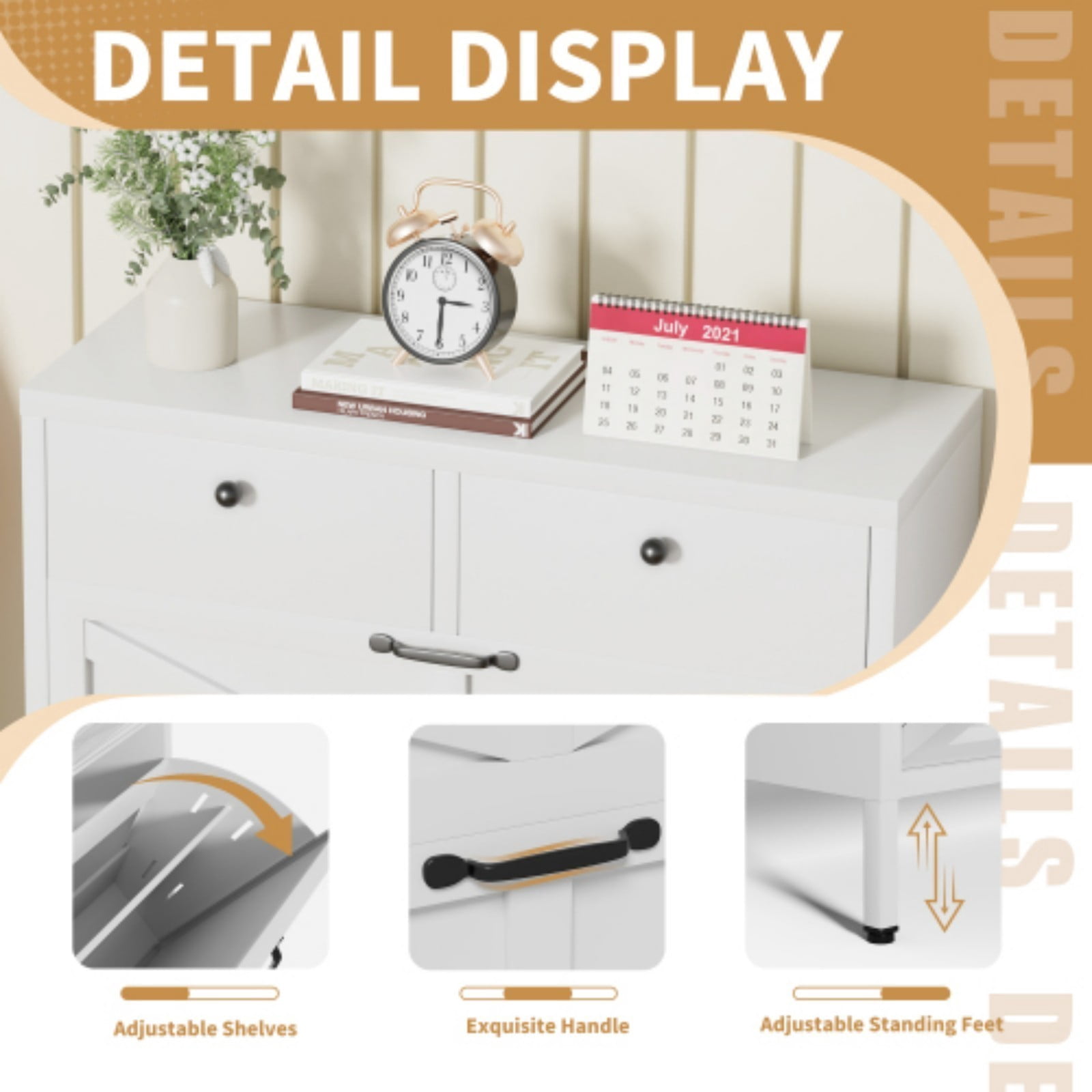 Metal Shoe Cabinet with 2 Flip Drawers & 2 Upper Drawers, Slim Entryway Storage Cabinet with Anti-Tip Device, Freestanding Hallway Shoe Organizer for Small Space, White