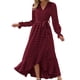 thumbnail image 1 of Vestido largo boho con cuello en V y manga larga para mujer - Aterciopelado con abertura, poliéster, vestido de cóctel para bodas y fiestas, 1 of 4