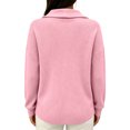 thumbnail image 4 of WULMLEO Women's Solid Color Ribbed Knit Sweaters Bow Tie Neck Long Sleeves Cozy Fashionable Fall/Winter Top Pink M, 4 of 5