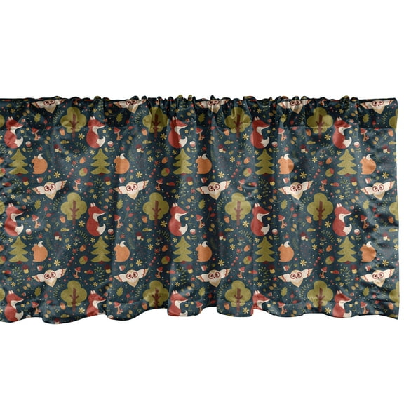 Ambesonne Woodland Valance Pack of 2, Fox Squirrel Owl Acorn, 54"X18", Dark Teal Multicolor