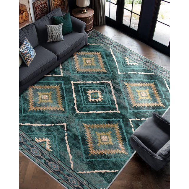 Alfombra BESTSWEETIE 203 x 254 cm lavable a máquina color verde azulado