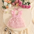 thumbnail image 3 of WNVMWI Infant Girl Romper Dress Newborn Ruffle Sleeveless Bodysuit with Bow Headband Baby Girls Summer Onesie 6-12 Months Pink, 3 of 3
