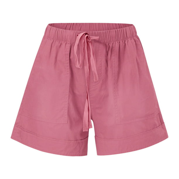 Shorts for Women Comfy Solid Color High Waist Cotton Linen Pockets Wide Leg  Short Pants Ladies Summer Lounge Shorts