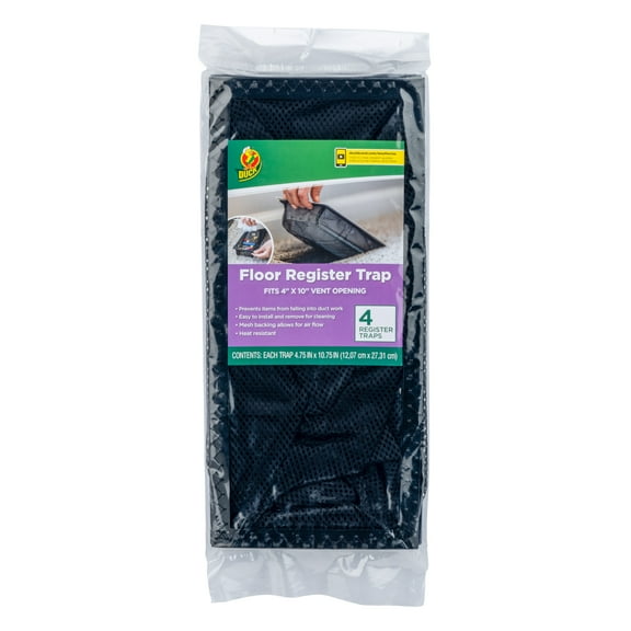 Duck® Brand Floor Register Vent Traps, 4 in x 10 in, Mesh Design for HVAC Airflow, 4 Pack