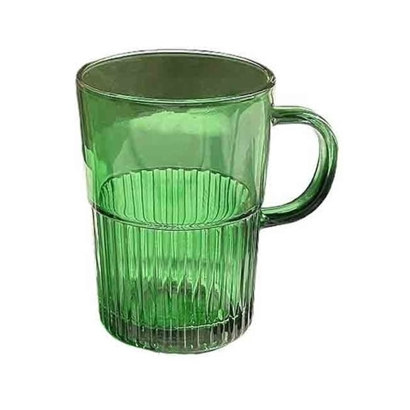 Green Glass Mug with Handle, 16 Oz Vertical Stripe Drinking Glasses