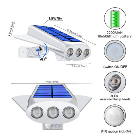 

Solar Garden Wall Light Outdoor Waterproof Solar LED Lamp Motion Sensor 2200MAh 2 Modes Security Yard Black Shell Warm