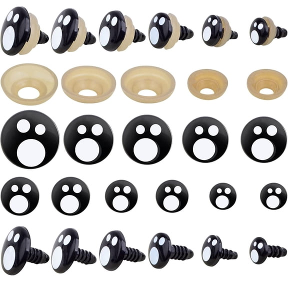 120pcs Washers with120pcs  Plastic Doll Eyes Black Stuffed Toy Crochet Eyes Kawaii Safety Eyes Resin Craft Eyes  for Teddy Bear Amigurumi Craft Puppet Plush Animal Making，6 Sizes