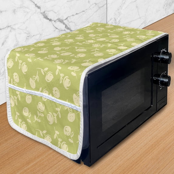 Flowers Microwave Oven Cover, Floral Theme Abstract Illustration Along Hand Painted Romantic Roses Pattern, Water Resistant Organizer with Pockets Kitchen, 36" x 12", Khaki Pale Yellow, by Ambesonne