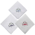 thumbnail image 3 of Shisuyan Cotton Ladies Handkerchiefs Embroidered Design White With Purple 3Pcs 11In, 3 of 9