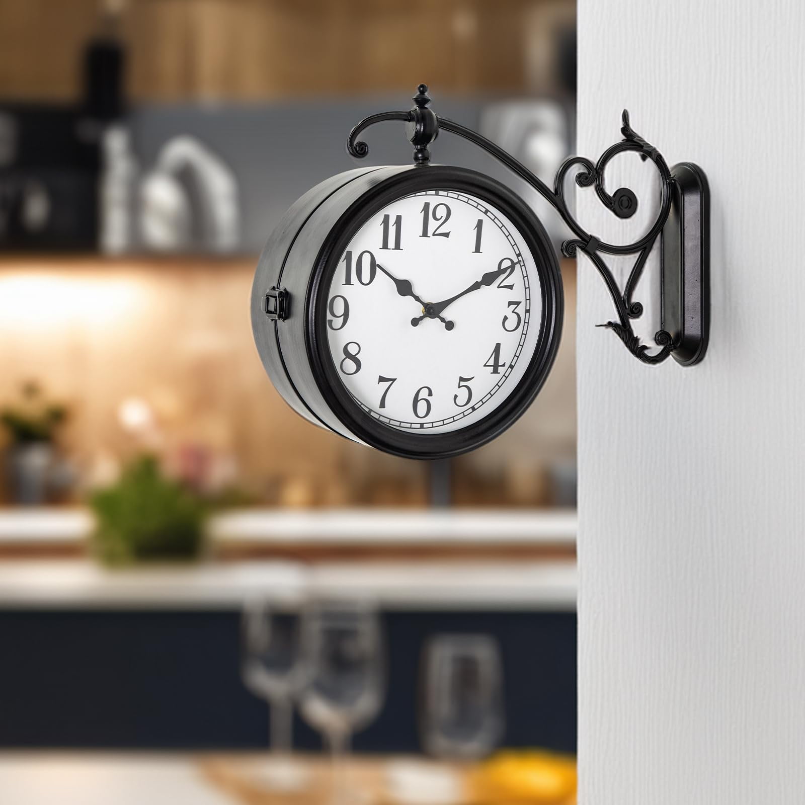 MODE HOME Double Sided Wall Clock, European Metal Vintage Wall Clock, Large Antique Corner Wall Clocks for Garden,Indoor,Outdoor,Living Room Decor