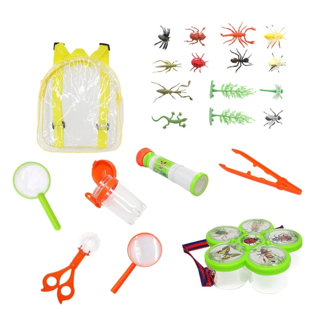 MasteelfCA 22Pcs Insects Toys Set with Telescope Insect Net Outdoor Insect Observation Box Capture Kit Kids Scientific Educational Toys (Insects and Sunflower Storage Box)