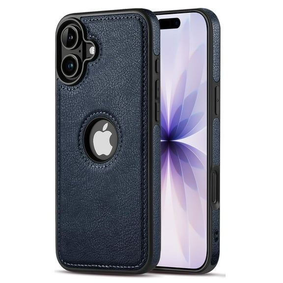 AIOVETEAB Compatible with iPhone 17 Case Premium Leather TPU Hybrid Case Cover,Blue