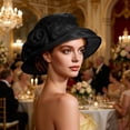 thumbnail image 6 of CheerKidz Women's Solid Color Wide Brim Organza Dress Hat with Floral Embroidery and Mesh Detail, Elegant for Formal Events (Black,Free Size)., 6 of 6