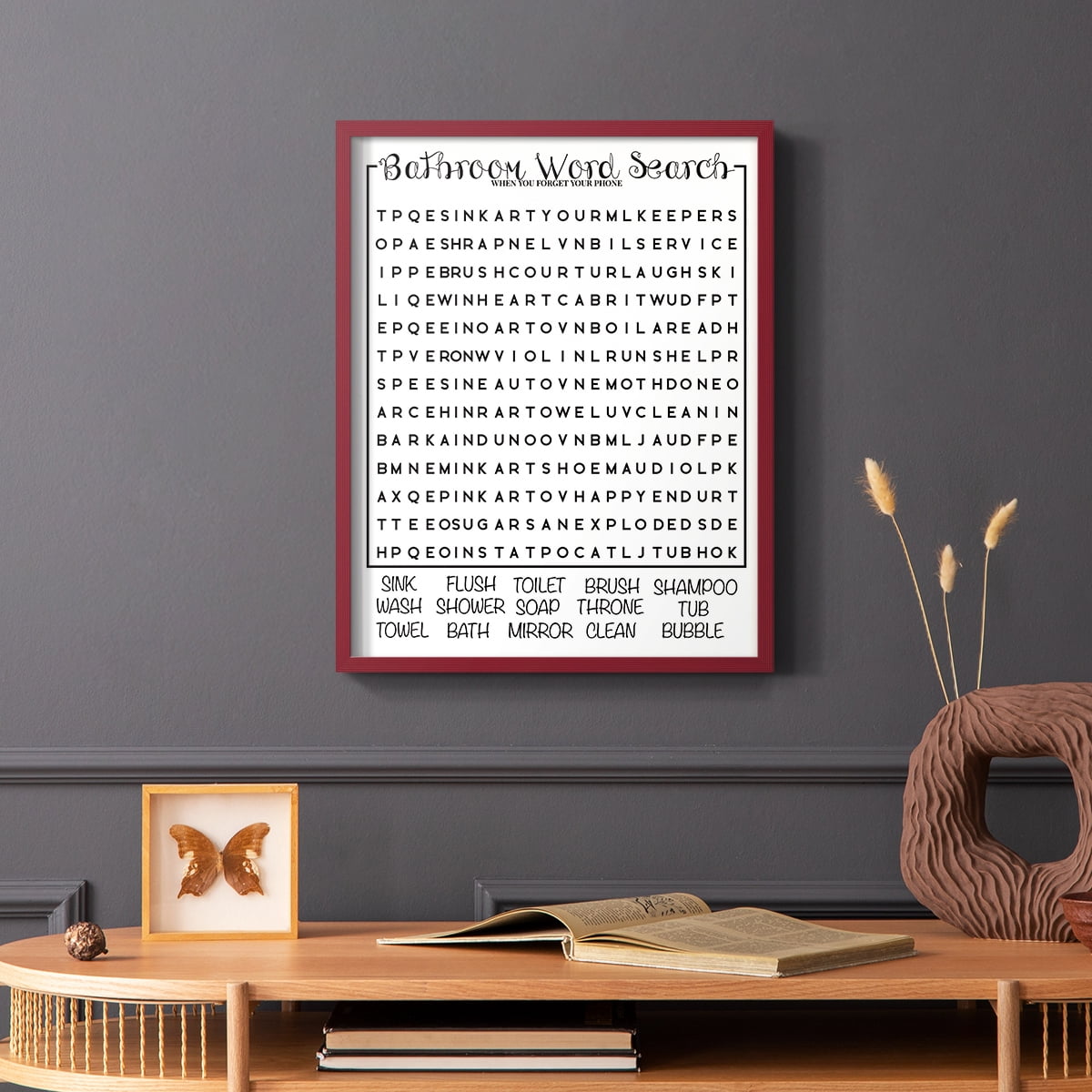 Bath Word Search in Paper Solid Wood 11 x 14 Framed Print