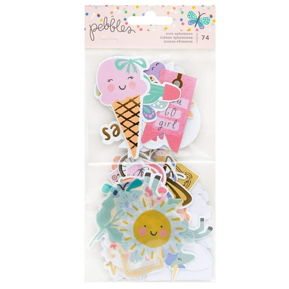 Pebbles Cool Girl Ephemera Die-Cuts 74/Pkg-Icons, Gold Foil