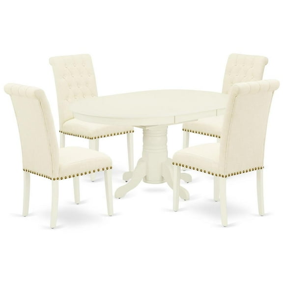 East West Furniture Dining Room Set Linen White, AVBR5-LWH-02
