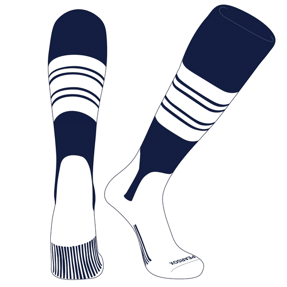 PEAR SOX OTC Baseball Softball Stirrup Socks (E, 5in) Navy, White, White (XS)