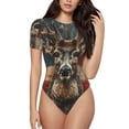 thumbnail image 1 of Fotbe American Flag Deer Art Body de Mujer con Cuello Redondo y Mangas Cortas, Sin Mangas Ajustado, Suave, Cómodo y Básico-XX-Large, 1 of 7