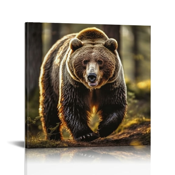 JRXY Bear Decor Wall Art Canvas Prints Forest and Bear Picture Print Painting Modern Wall Decor Artwork for Home Living Room Farmhouse Bathroom Decor,Framed 16x16in 12x12 in