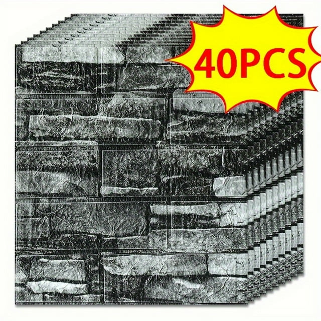 20/30/40//50pcs 3D Wall Tile Sticker, Foam Brick Self-Adhesive Anti-Collision Sticker,