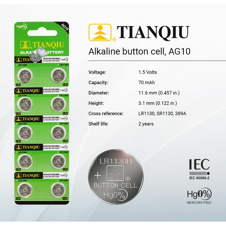 Tianqiu AG10 Pile bouton alcaline LR1130 Watch pile sèche - Chine Pile  alcaline et Batterie au Lithium prix