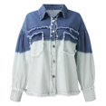 thumbnail image 3 of Vedolay Women Tops Womens Casual Distressed Ripped Fringe Cropped Button Down Jean Coat,Blue M, 3 of 5