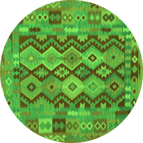 Ahgly Company Indoor Round Oriental Green Traditional Area Rugs, 6' Round